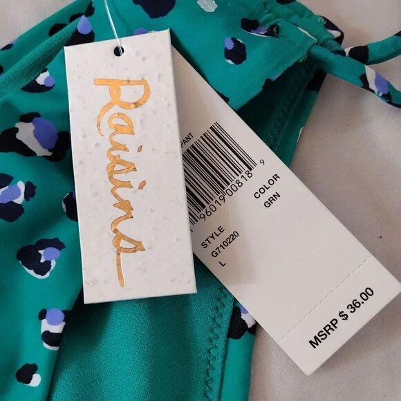 Raisins Green Blue Leopard Side Ties Hipster Bikini Swim Bottoms Large NWT - Picture 7 of 16